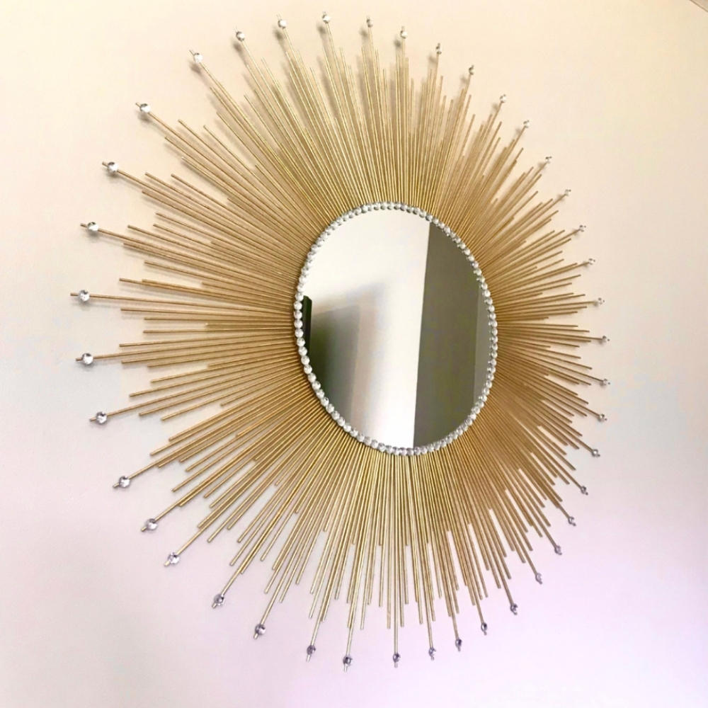 35" Gold Sunburst Mirror with Gems Home Decor Decorative Wall Mirror